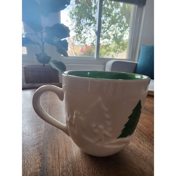 2006 Starbucks Holiday Embossed 3D Winter Trees Sledding Snowman Coffee Mug 16oz - Picture 1 of 7